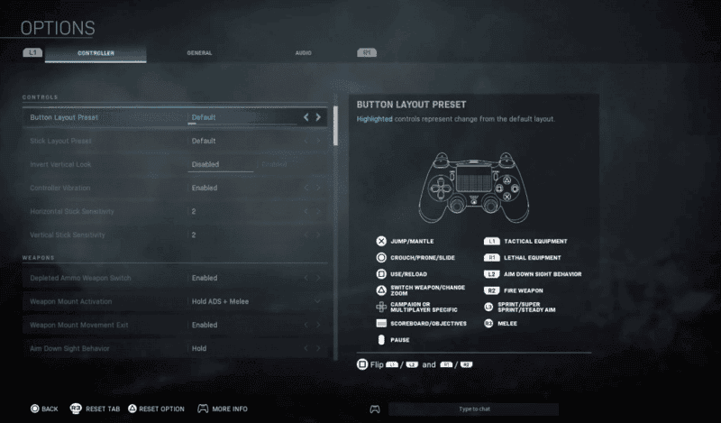 Warzone playstation button layout