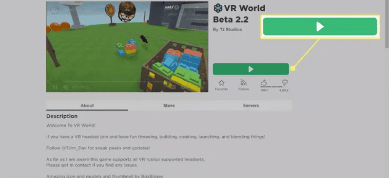 VR game and play button